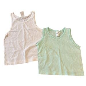 VTG 90s Y2K Funkins Kids 3T Tank Top Bundle White Mint Green Ribbed Bow Cotton
